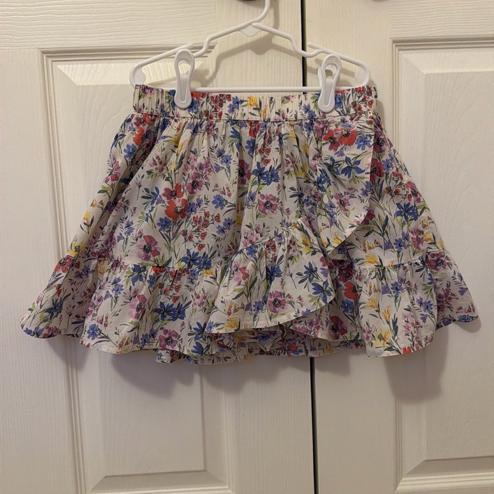 Gap kids pale yellow ruffle skort with colorful flowers size XL